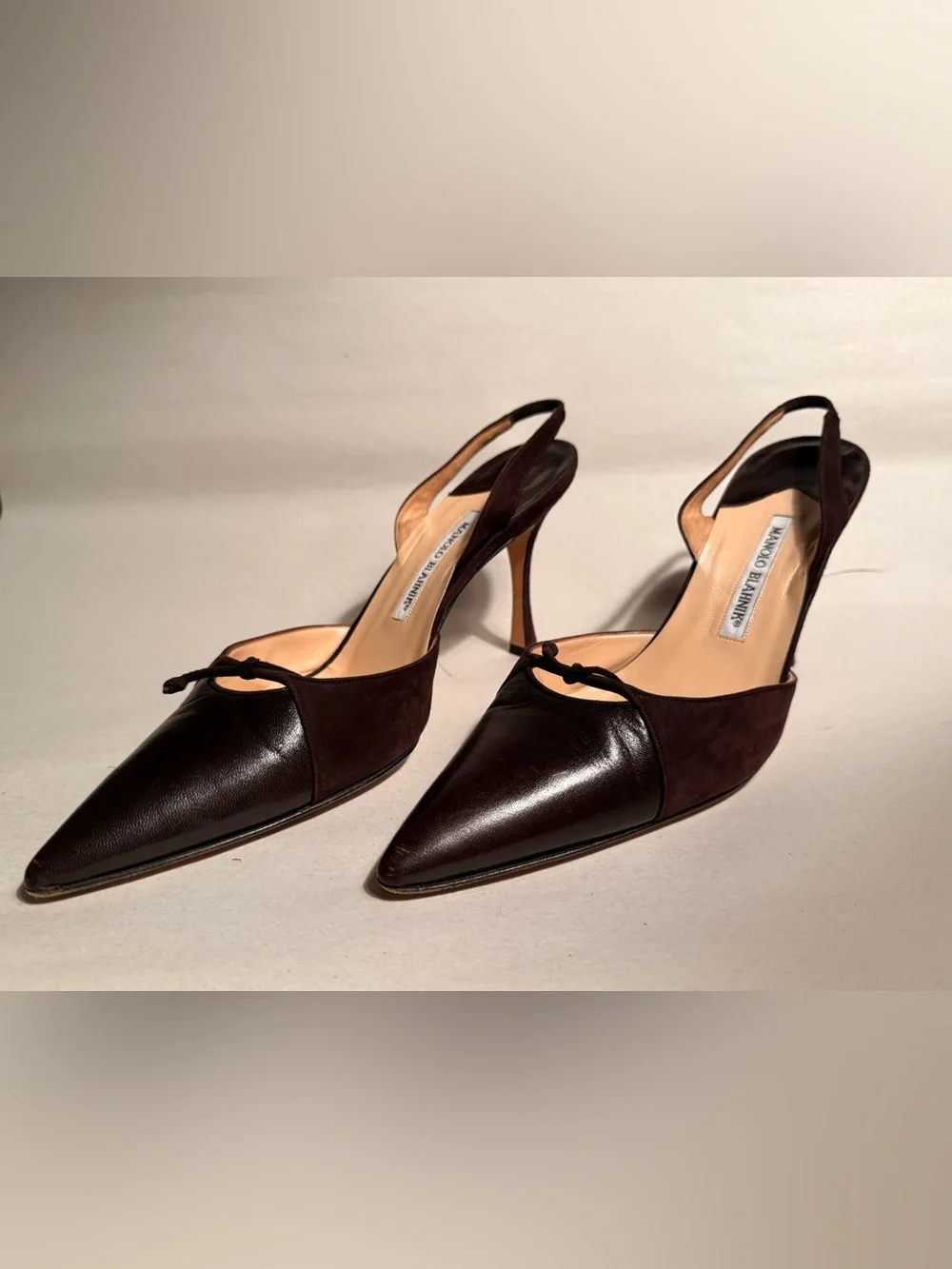 Manolo Blahnik Brown Leather & Suede Slingback Heels | EU 41 / US 10–10.5